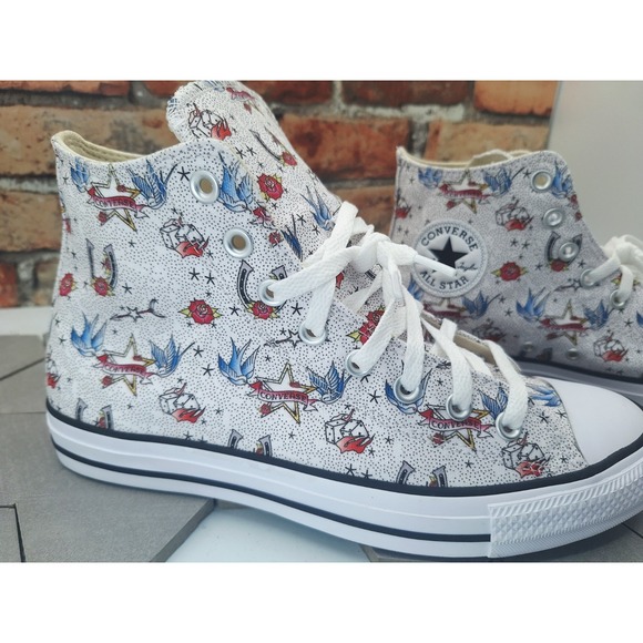 Converse Chuck Taylor Hi American Traditional Tattoo Flash Print Mens Sz 9 Rare